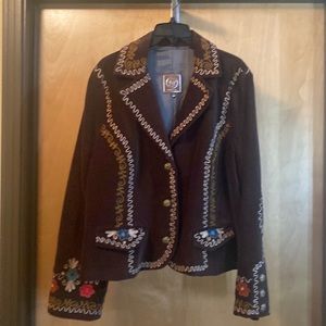 Double D Ranchwear chocolate embroidered velvet jacket; size XL